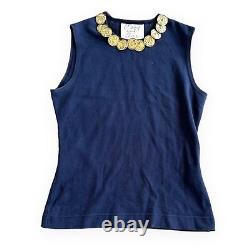 Moschino vintage RARE late 80s Navy blue Gold Coin Sleeveless Top Large Nanny