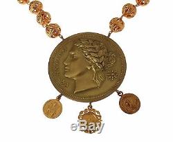 NEW $1080 DOLCE & GABBANA Gold Brass MONETE Statement Roman Coin Necklace Chain