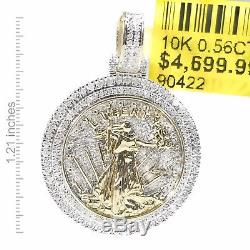 NEW 10K Real Yellow Gold with 0.56 CTW Real Diamonds Liberty Coin Pendant Charm