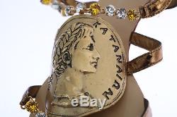 NEW $1200 DOLCE & GABBANA Shoes Gold Snakeskin Roman Coin Crystal EU39 / US8.5