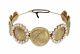 NEW $1800 DOLCE & GABBANA Gold Brass Roman Coin Crystal Headband Hair Diadem
