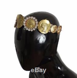 NEW $1800 DOLCE & GABBANA Gold Brass Roman Coin Crystal Headband Hair Diadem