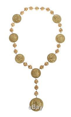 NEW $2600 DOLCE & GABBANA Gold Brass MONETE Statement Roman Coin Necklace Chain