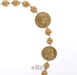 NEW $2600 DOLCE & GABBANA Gold Brass MONETE Statement Roman Coin Necklace Chain