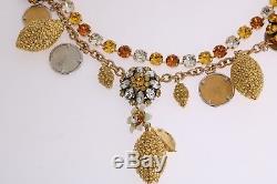 NEW $3100 DOLCE & GABBANA Necklace Gold Brass Lemons Floral Crystal Coin Charms