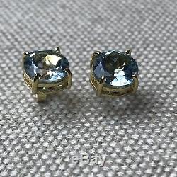 NEW $800 ROBERTO COIN 18k Yellow Gold Round Cut Blue Aquamarine Stud Earrings