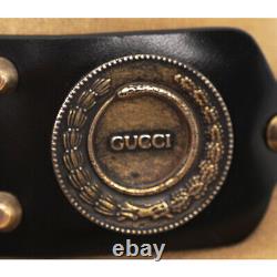 NEW $995 GUCCI Black Leather Age Gold BEE FELINE SNAKE COIN Logo CHOKER NECKLACE
