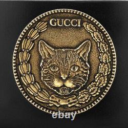NEW $995 GUCCI Black Leather Age Gold BEE FELINE SNAKE COIN Logo CHOKER NECKLACE