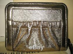 NEW BURBERRY Gold Leather Ziggy Zip-Around Check Coin Purse Bifold Wallet Italy