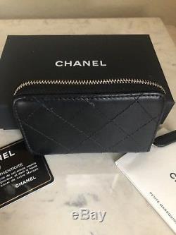 NEW CHANEL O Case Black Quilted COIN PURSE ZIP WALLET CARD HOLDER GOLD Hardware