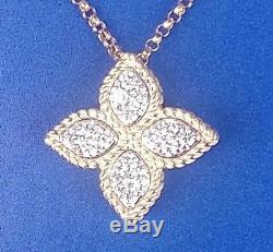 NEW Roberto Coin 18K Yellow Gold Diamond Princess Flower Pendant Necklace w Box