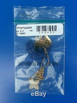 NEW Roberto Coin 18K Yellow Gold Diamond Princess Flower Pendant Necklace w Box