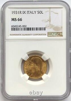 NGC-MS66 Italy 1931 Vittorio Emanuele III 50 Lire Gold Coin