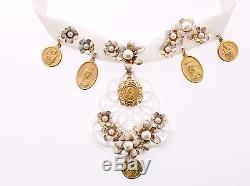 NWT $1150 DOLCE & GABBANA Gold Brass Floral Sicily CEREMONIA Coin Charm Necklace