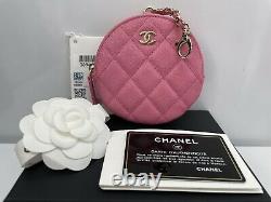 NWT 21P Chanel Classic Zipped Coin Purse Bag Charm Wallet Pink Caviar with Gold