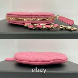 NWT 21P Chanel Classic Zipped Coin Purse Bag Charm Wallet Pink Caviar with Gold