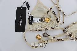 NWT $220 DOLCE & GABBANA Beige Gold Coin Bikini Top Bra Swim Beachwear IT3 / M