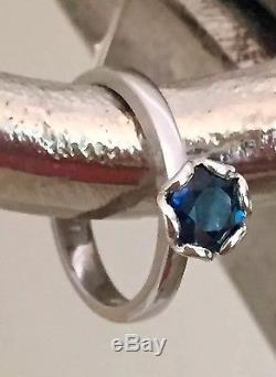 NWT $2450 ROBERTO COIN 18K White Gold & Blue Sapphire Solitaire Ring Sz 6.5