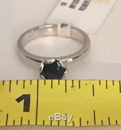 NWT $2450 ROBERTO COIN 18K White Gold & Blue Sapphire Solitaire Ring Sz 6.5