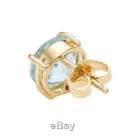NWT $700 ROBERTO COIN Blue Topaz Shanghai 18K Yellow Gold Round Stud Earrings