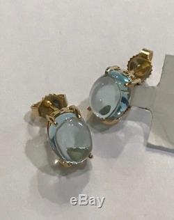 NWT $700 ROBERTO COIN Shanghai Blue Topaz 18K Gold Cocktail Stud Earrings