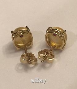 NWT $700 ROBERTO COIN Shanghai Citrine & MOP 18K Gold Round Stud Earrings