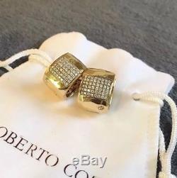 NWT $8500 ROBERTO COIN Martellato 18K Yellow Gold 0.85ct Diamond Huggie Earrings