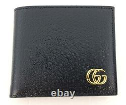 NWT Authentic Gucci Mens Black Marmont Gold GG Bi fold wallet 428726 withBox