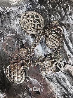 NWT CHANEL 2016 2015 Gold Coin Quilted Medallion CC Charm Classic Bracelet Jewel