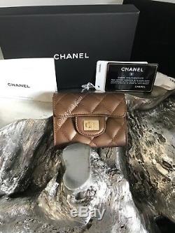 NWT CHANEL 2018 Bronze Reissue 2.55 Flap Card Holder Case XL BACK POCKET GOLD