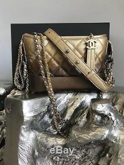 NWT CHANEL 2018 Gabrielle Small Hobo Bag Gold Bronze Ombré Metallic Brown 18A