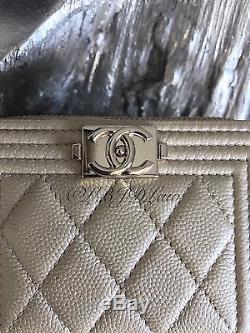 NWT CHANEL Iridescent Pearly Gold Caviar Boy Zip Wallet O-Coin Card Holder 2017