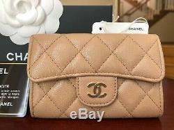 NWT Chanel Coin Card Holder Beige Caviar with Gold Hardware Classic Bag Sold out