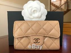 NWT Chanel Coin Card Holder Beige Caviar with Gold Hardware Classic Bag Sold out
