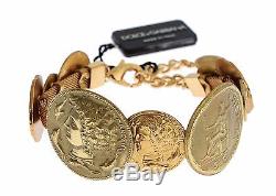 NWT DOLCE & GABBANA Gold Brass MONETE Roman Coin Bangle Bracelet Cuff Chain