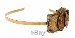 NWT DOLCE & GABBANA Gold Brass Roman Coin Sicily Lace Headband Hair Diadem
