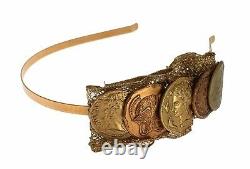 NWT DOLCE & GABBANA Gold Brass Roman Coin Sicily Lace Headband Hair Diadem