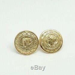 New 14K Gold Italy Roman Coin Puffy Omega Back Button Earrings