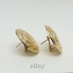 New 14K Gold Italy Roman Coin Puffy Omega Back Button Earrings