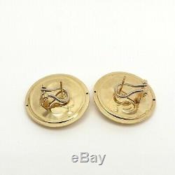 New 14K Gold Italy Roman Coin Puffy Omega Back Button Earrings