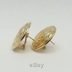 New 14K Gold Italy Roman Coin Puffy Omega Back Button Earrings