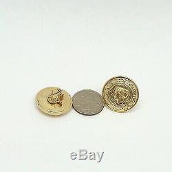 New 14K Gold Italy Roman Coin Puffy Omega Back Button Earrings