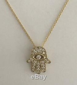 New Authentic 18kt Tiny Treasures 0.18 ct Diamond HAMSA Necklace-Roberto Coin