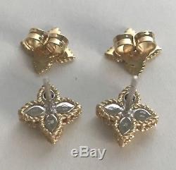 New Authentic 18kt Yellow Gold Princess Flower Diamond Earrings by Roberto Coin