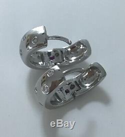 New Authentic Roberto Coin 18kt white gold diamond huggy 0.14 ct hoop earrings