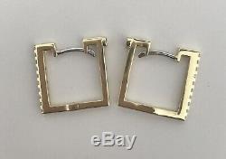 New Authentic Roberto Coin 18kt yellow gold square diamond 0.19 ct hoop earrings