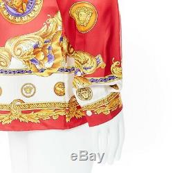 New VERSACE 100% silk red gold pig coin Medusa medallion baroque print shirt M L