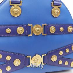 New VERSACE Tribute Medallion gold Medusa coin blue satchel bowling bag