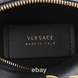 New VERSACE black calf leather gold Medusa coin stud bondage strap waist bag
