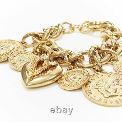 New VERSACE gold plated Medusa medallion coin V-Mine Heart charm chunky bracelet